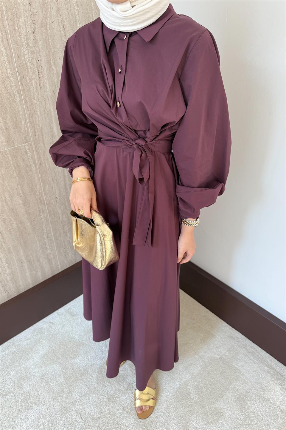 Bağlamalı Poplin Etekli Takım - Bordo