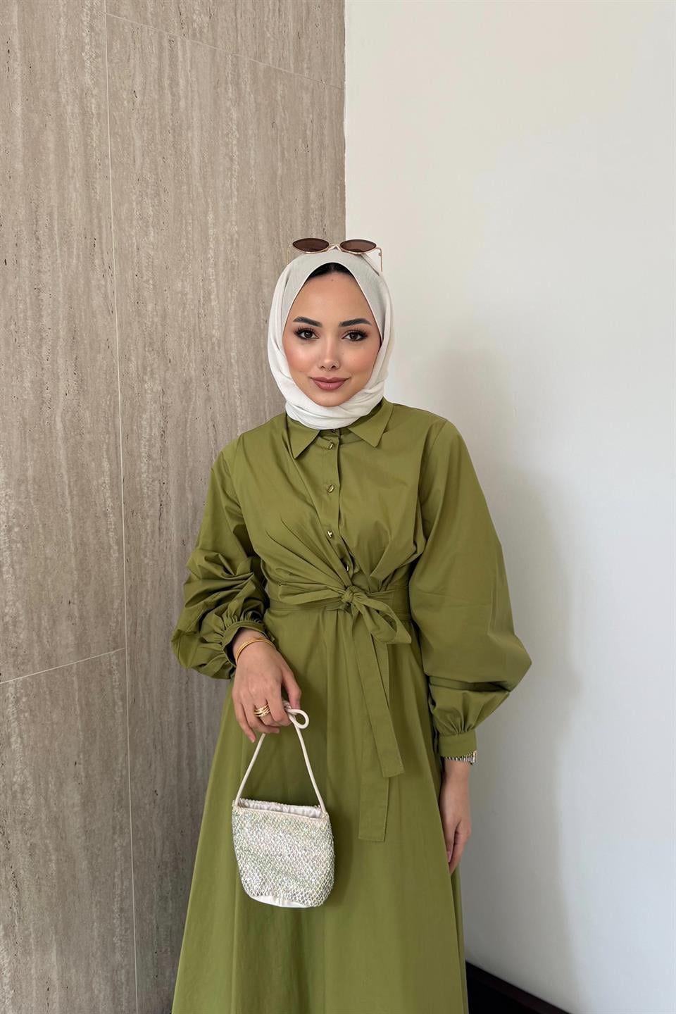 Bağlamalı Poplin Etekli Takım - Fıstık Yeşili