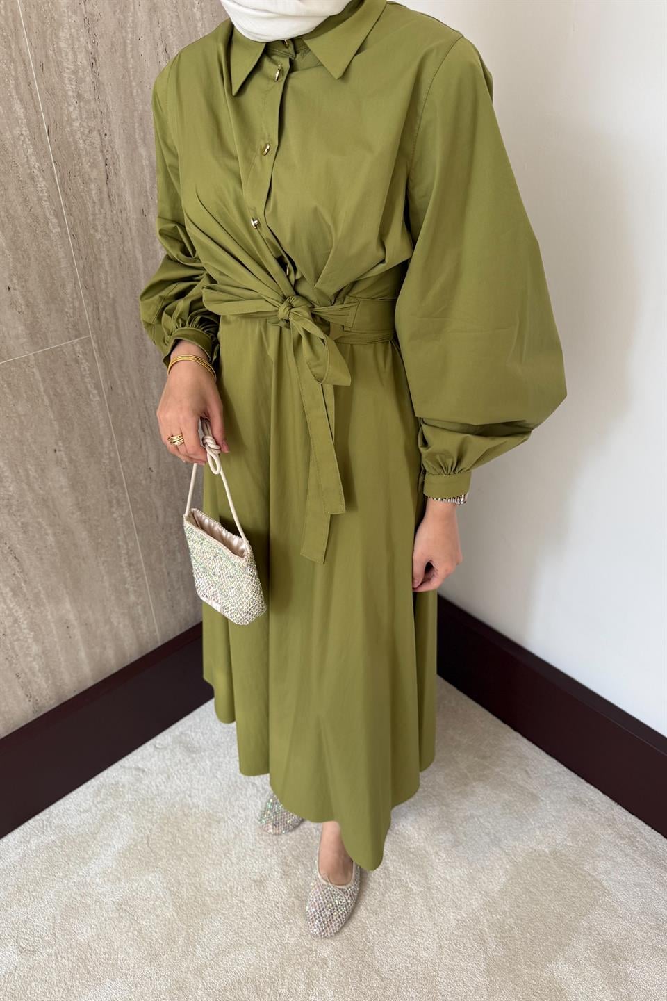 Bağlamalı Poplin Etekli Takım - Fıstık Yeşili