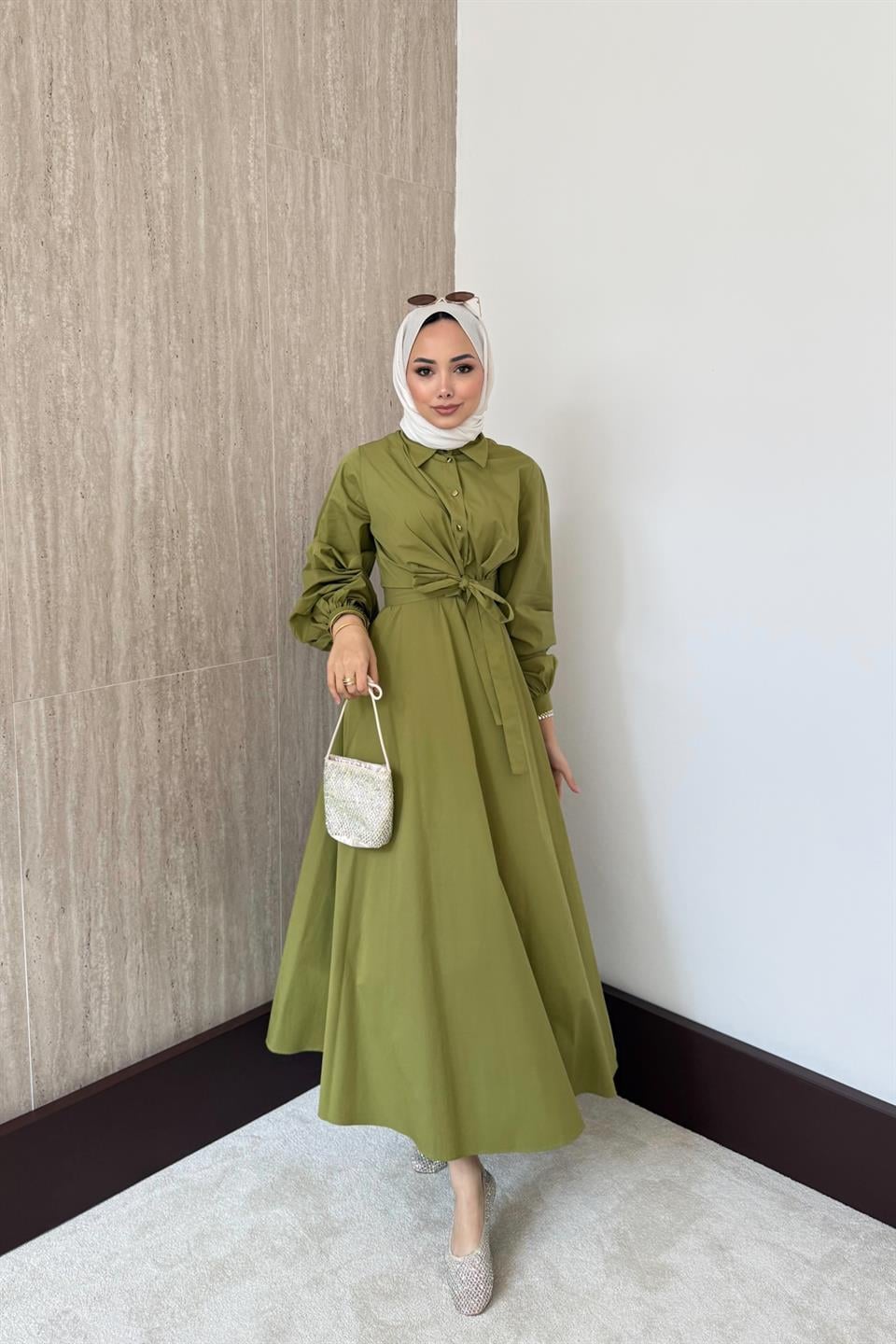 Bağlamalı Poplin Etekli Takım - Fıstık Yeşili