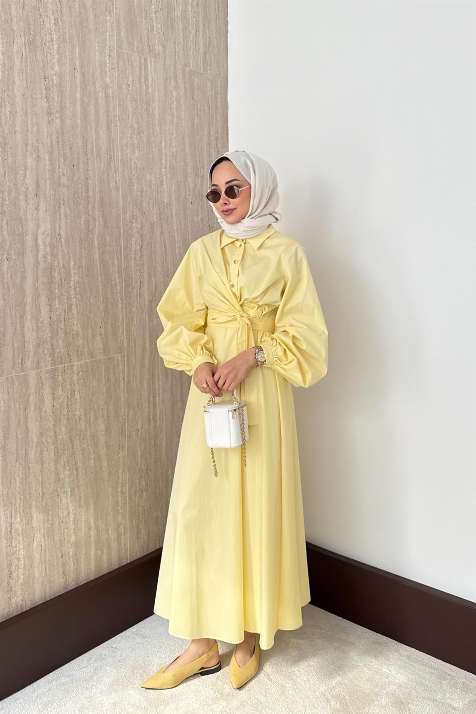 Bağlamalı Poplin Etekli Takım - Sarı