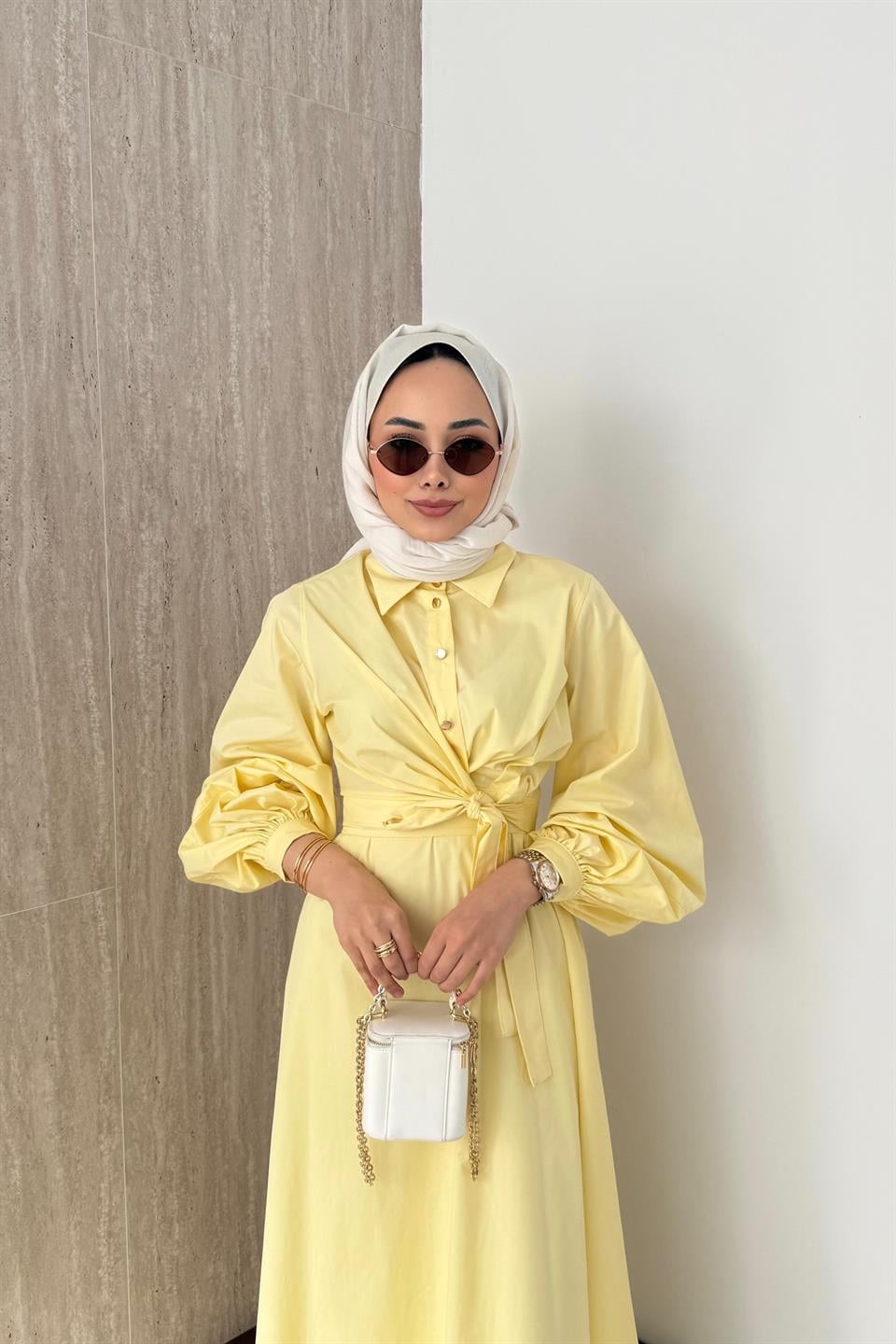 Bağlamalı Poplin Etekli Takım - Sarı