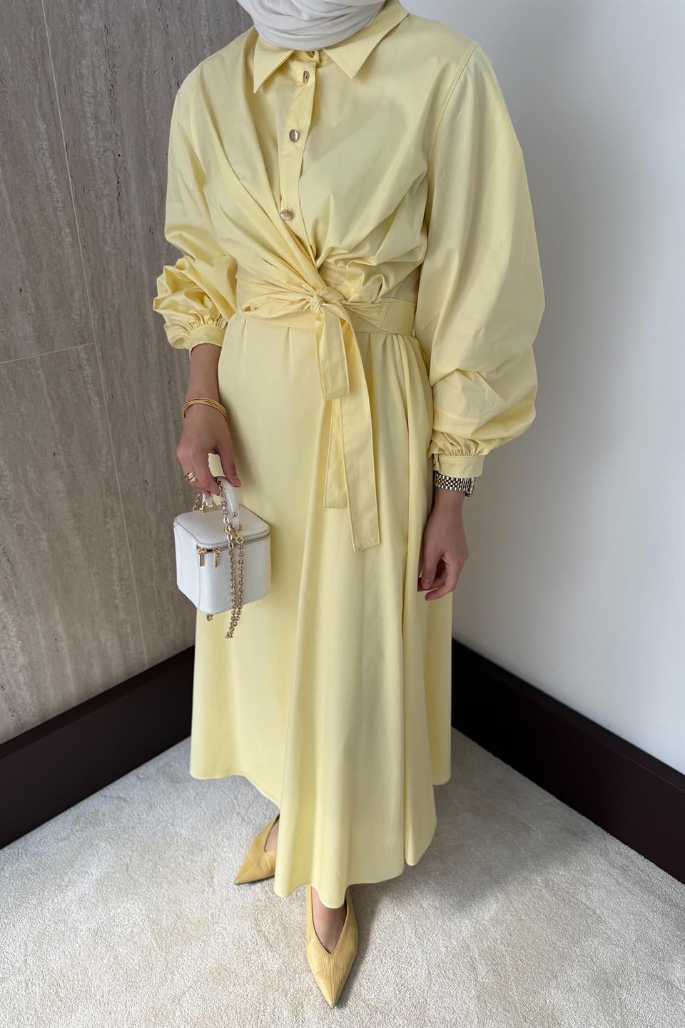 Bağlamalı Poplin Etekli Takım - Sarı