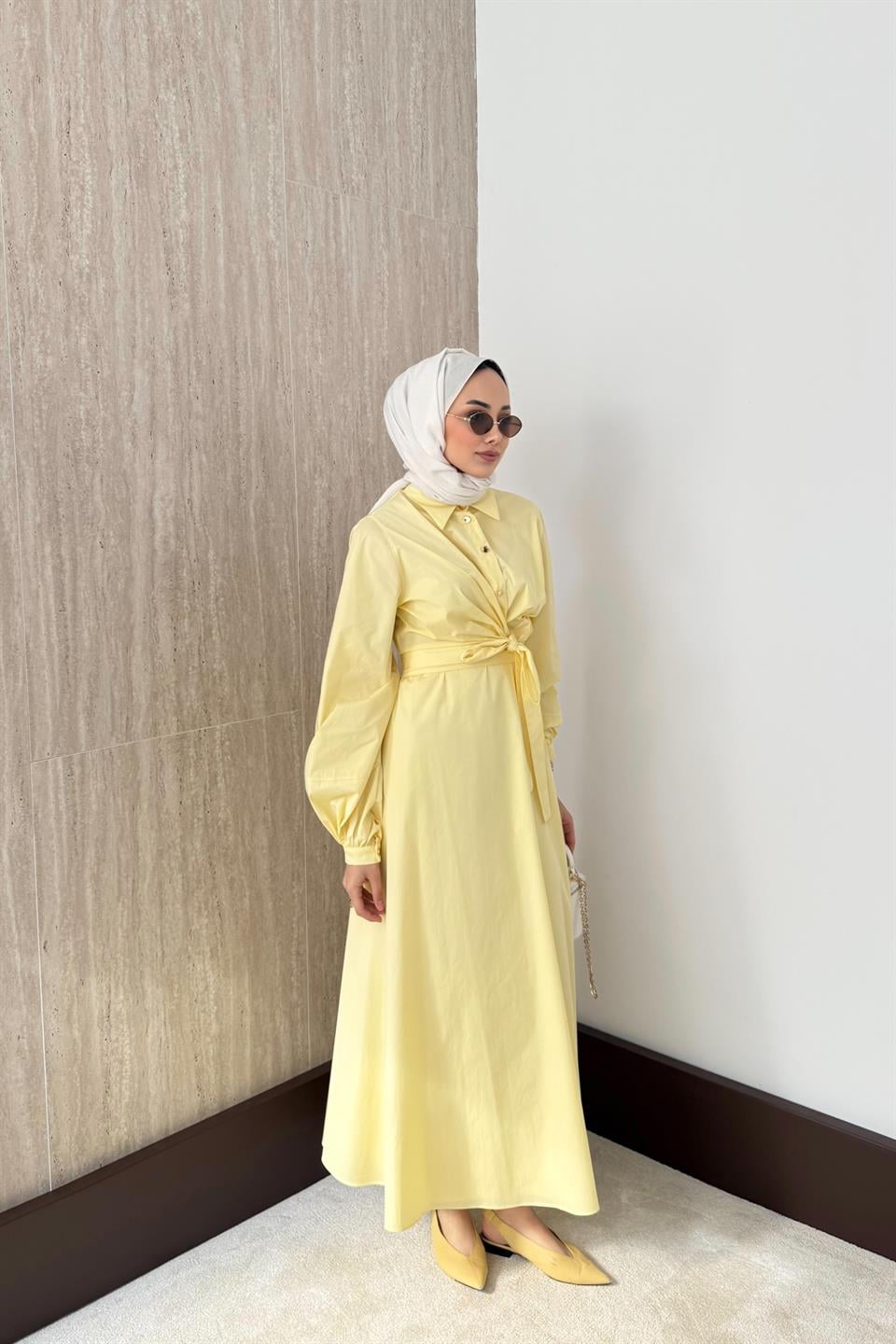 Bağlamalı Poplin Etekli Takım - Sarı