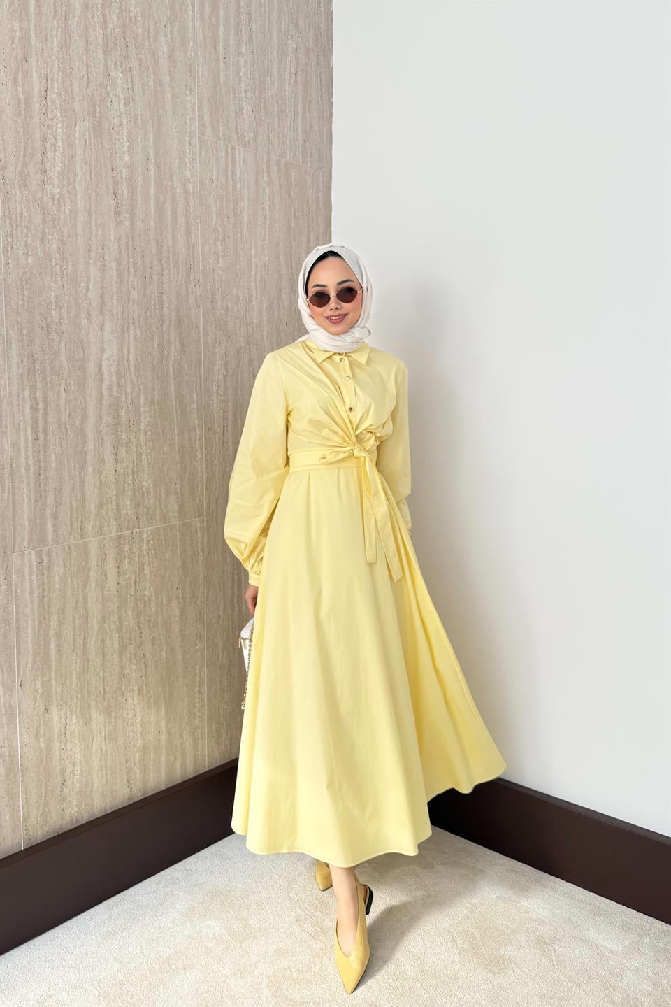 Bağlamalı Poplin Etekli Takım - Sarı