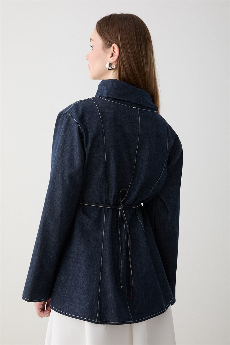 Balıkçı Yaka Denim Gömlek - Lacivert