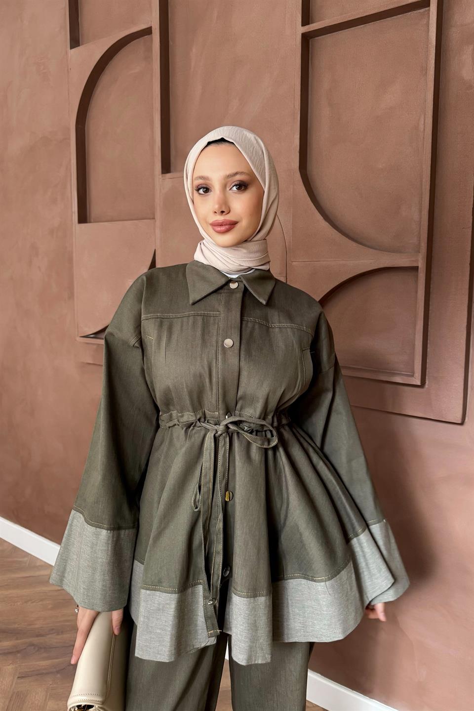 Belden Bağlamalı Pantolonlu Takım - Haki