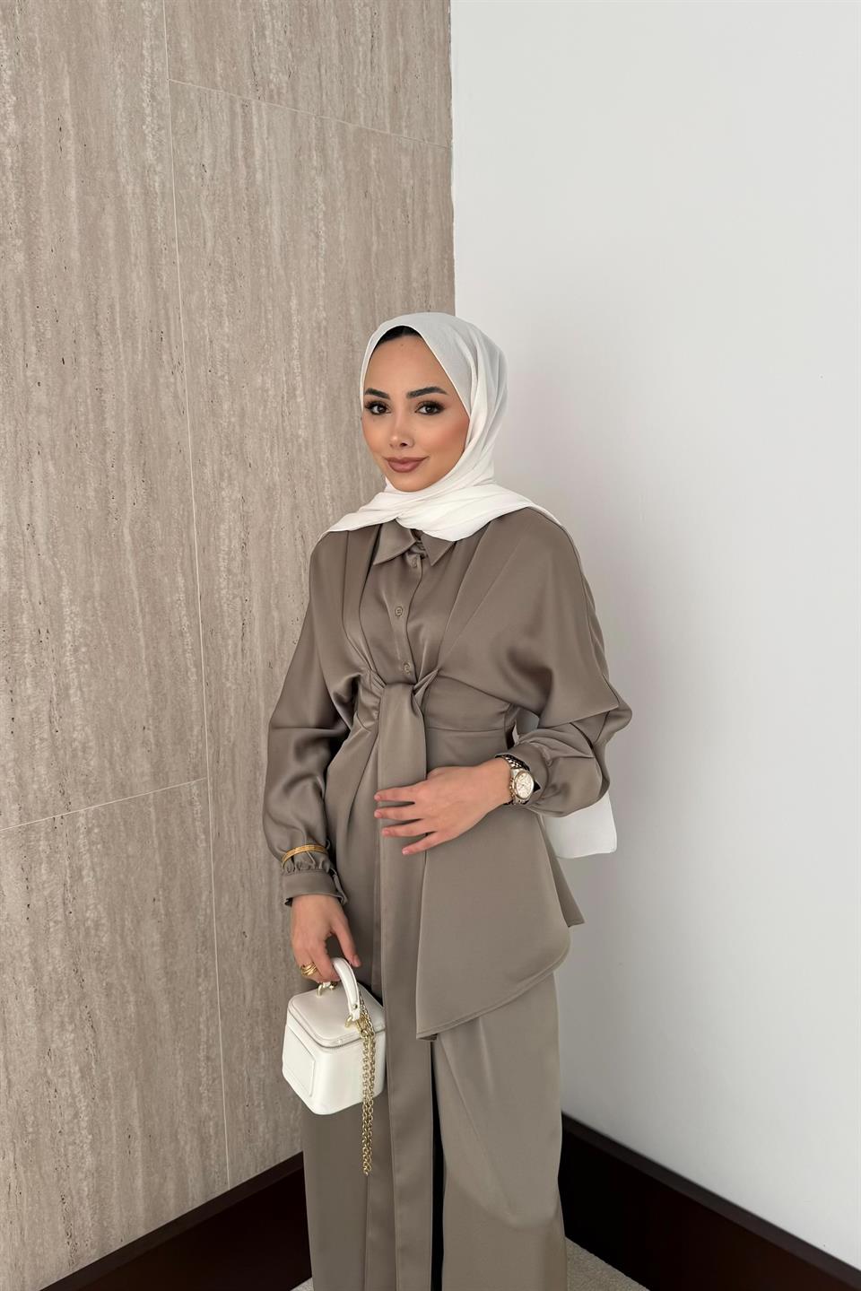 Belden Bağlamalı Saten - Haki