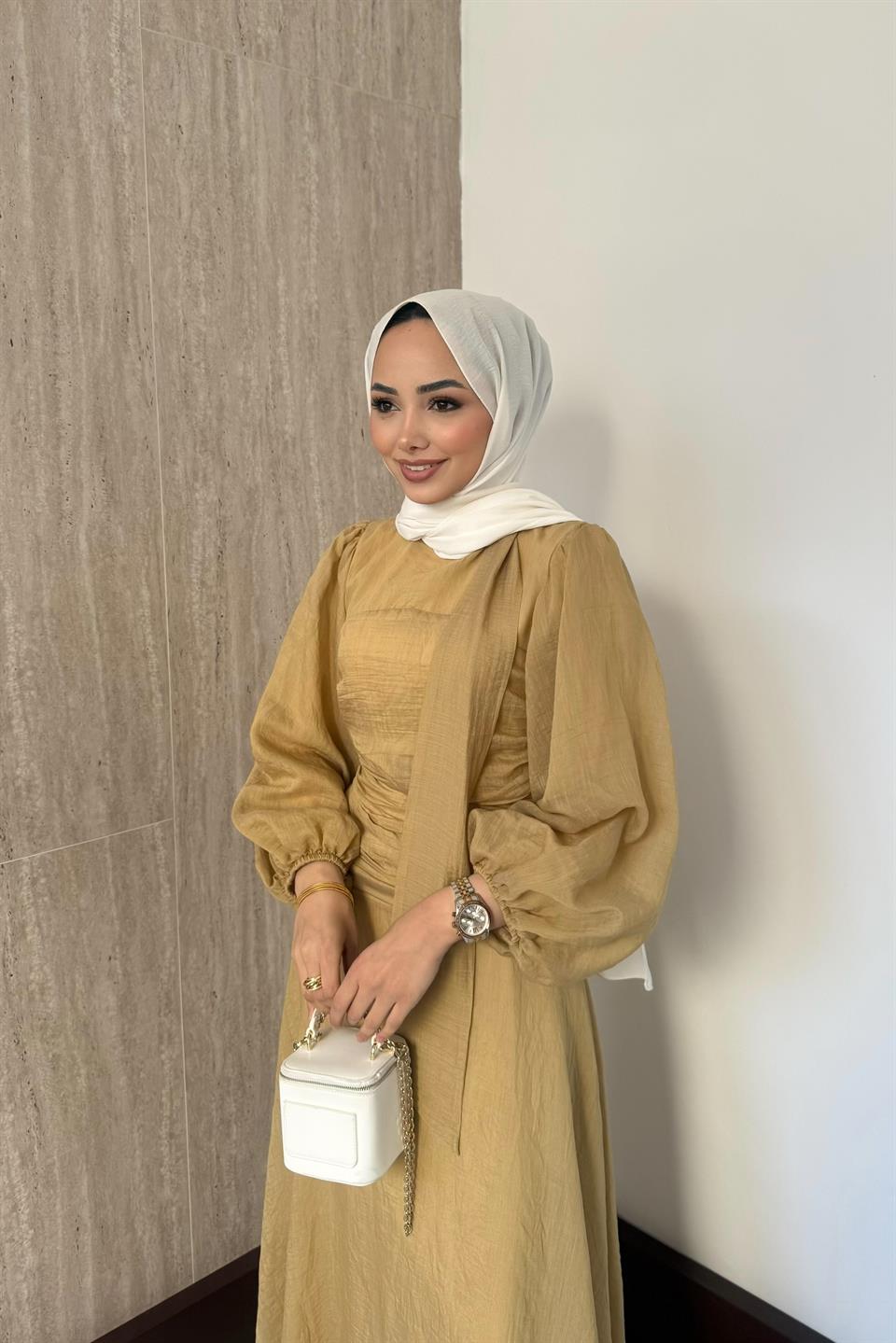 Belden Oturtmalı Elbise - Haki