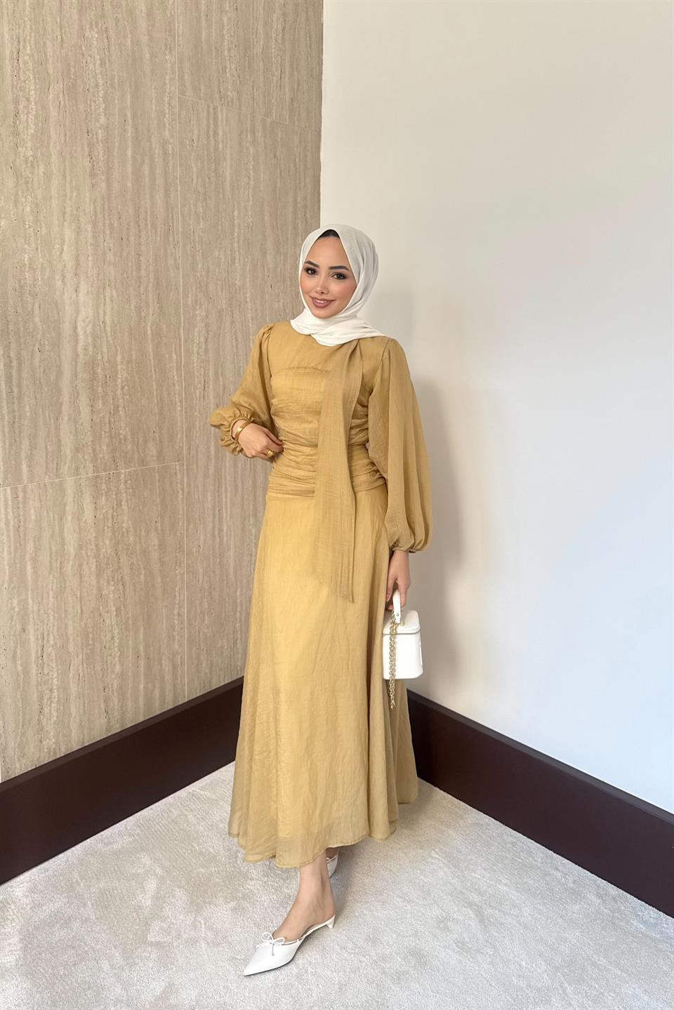 Belden Oturtmalı Elbise - Haki