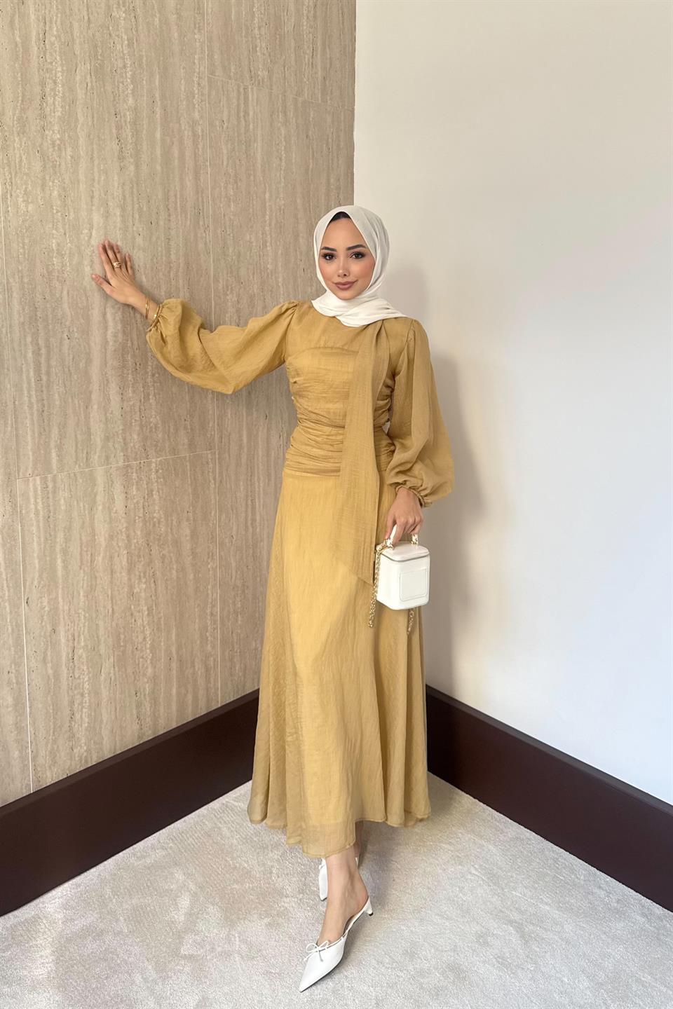 Belden Oturtmalı Elbise - Haki