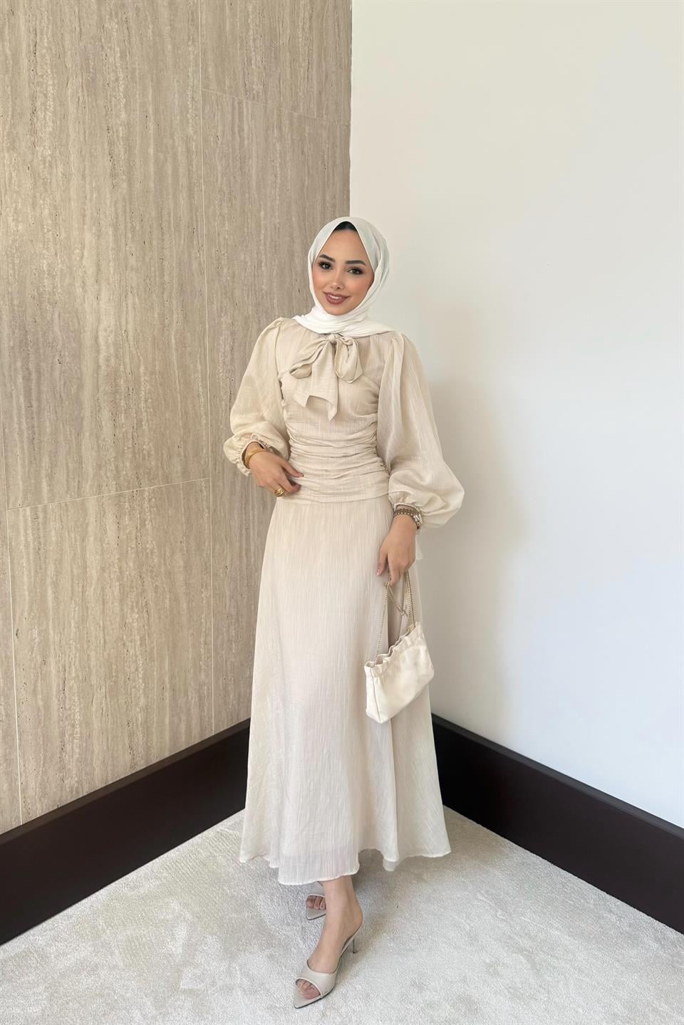 Belden Oturtmalı Elbise - Taş