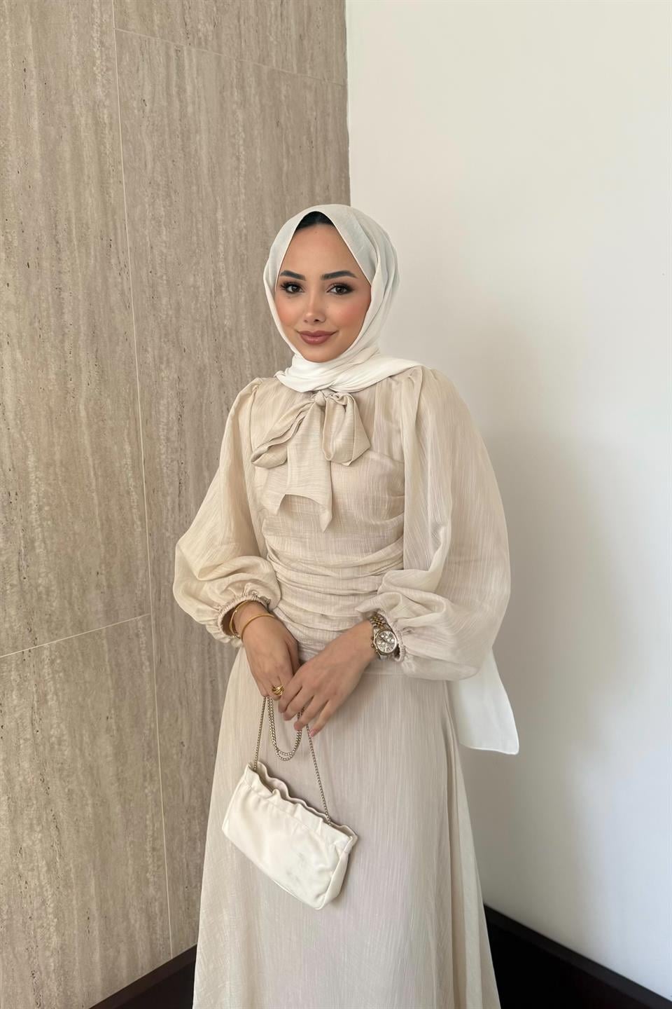 Belden Oturtmalı Elbise - Taş