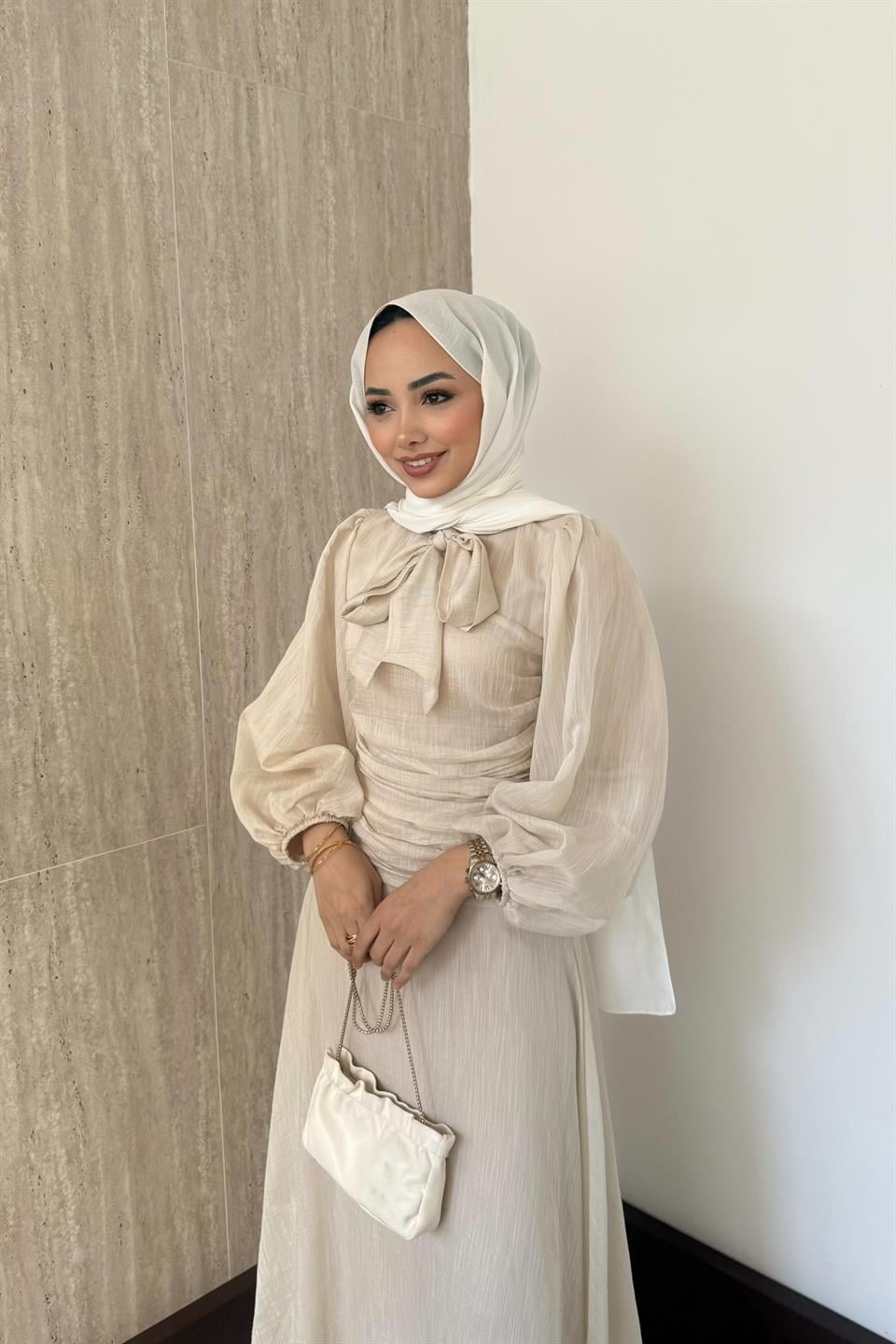 Belden Oturtmalı Elbise - Taş