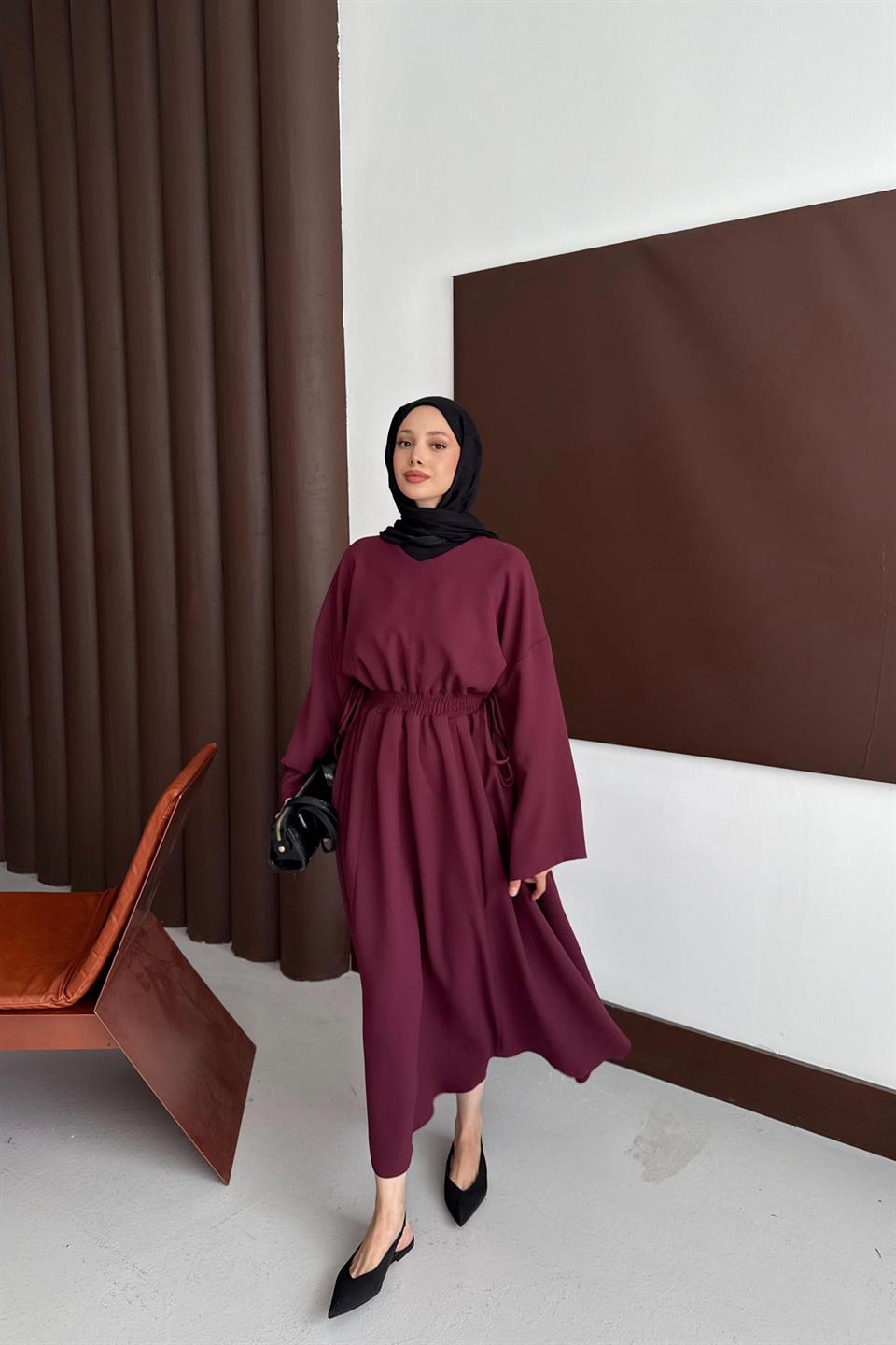 Elastic Waist Dress - Burgundy