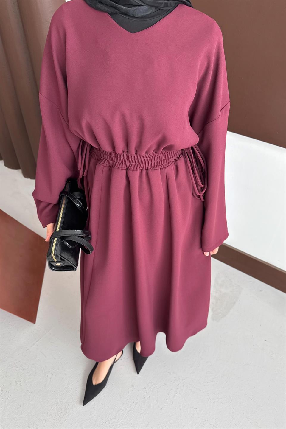 Elastic Waist Dress - Burgundy