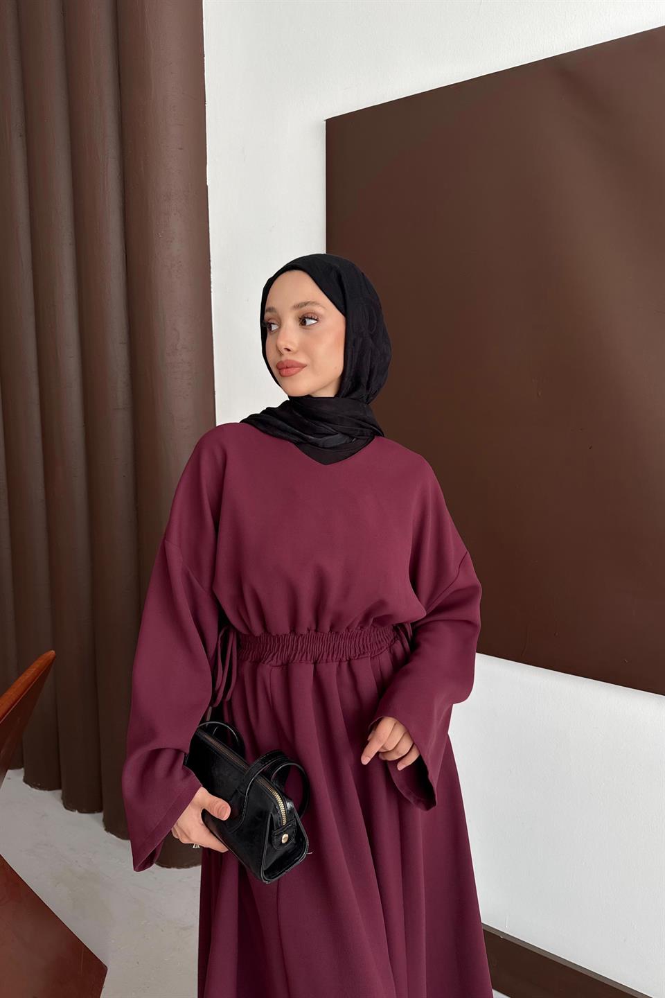 Elastic Waist Dress - Burgundy