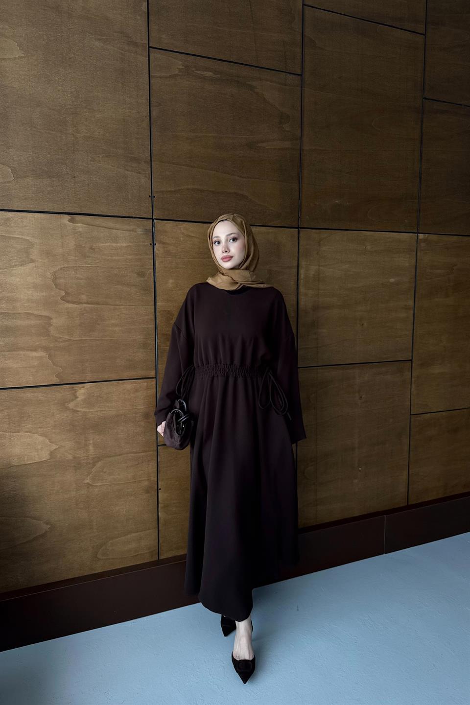 Elastic Waist Dress - Brown 