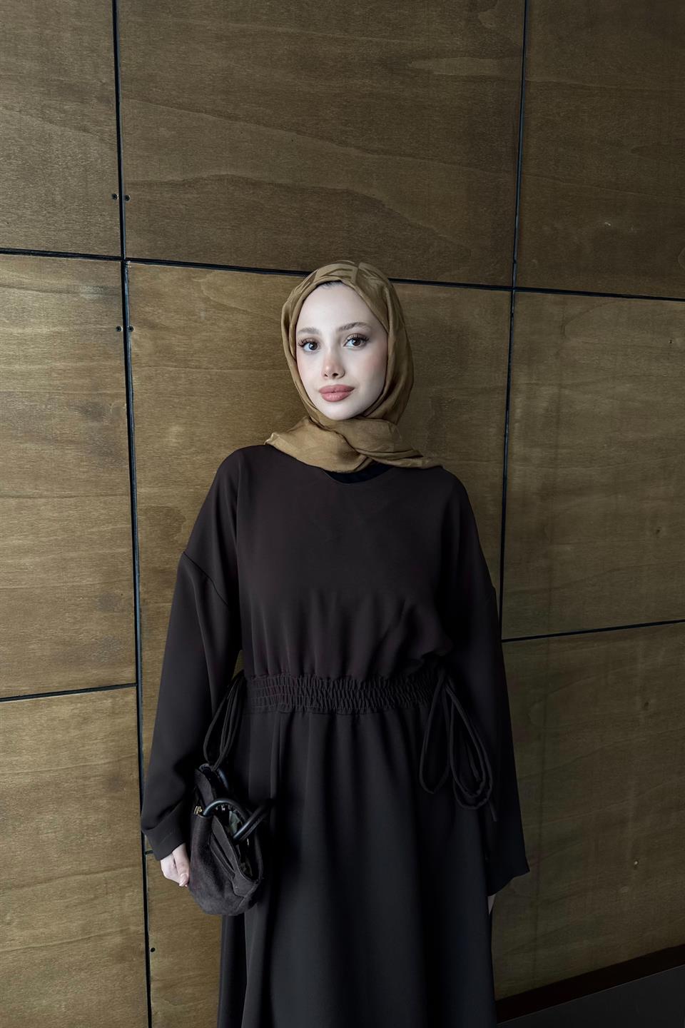 Elastic Waist Dress - Brown 