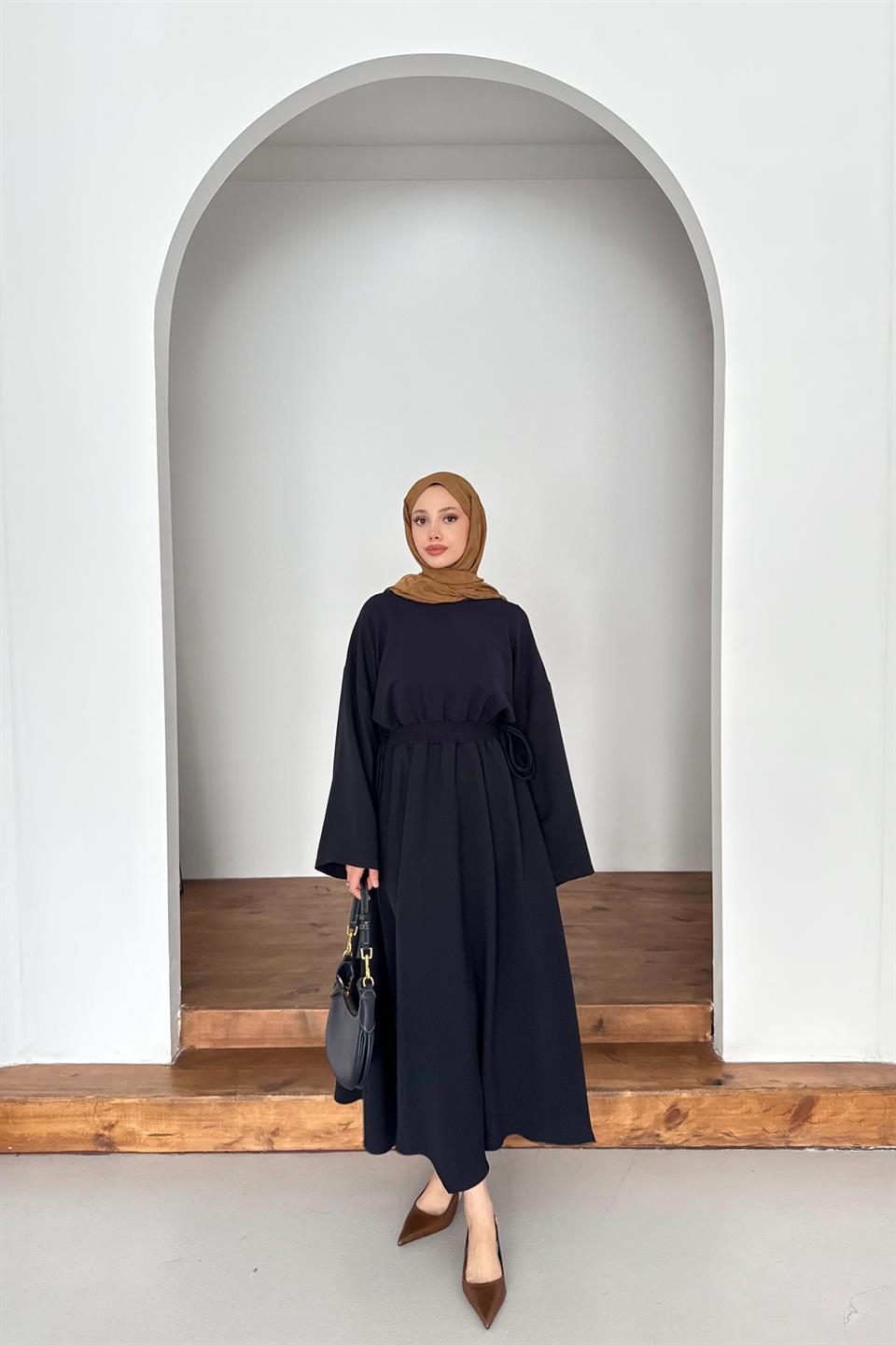 Elastic Waist Dress - Navy Blue 