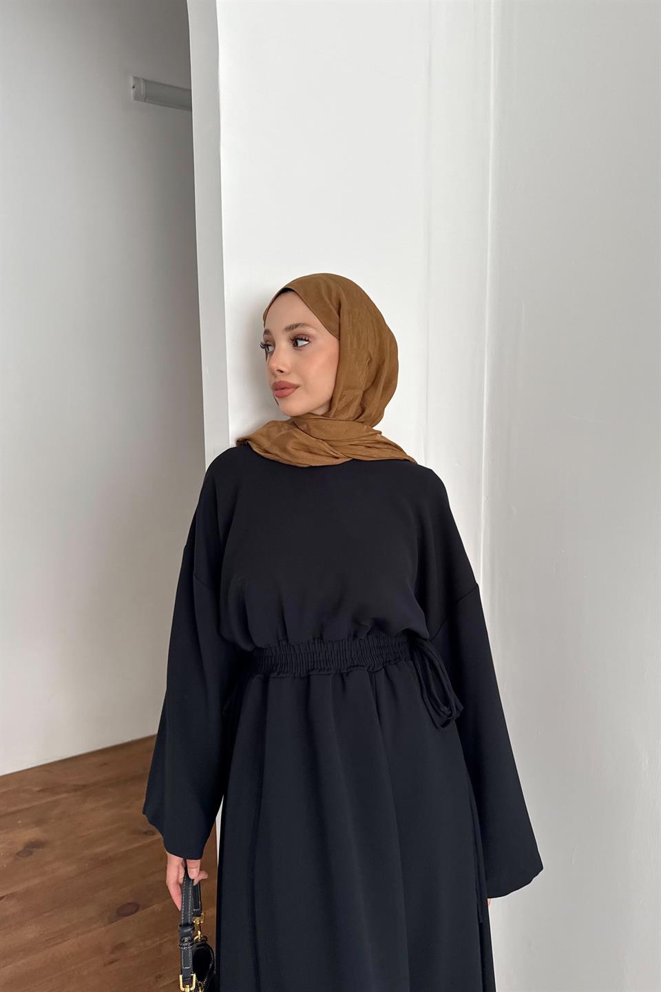 Elastic Waist Dress - Navy Blue 