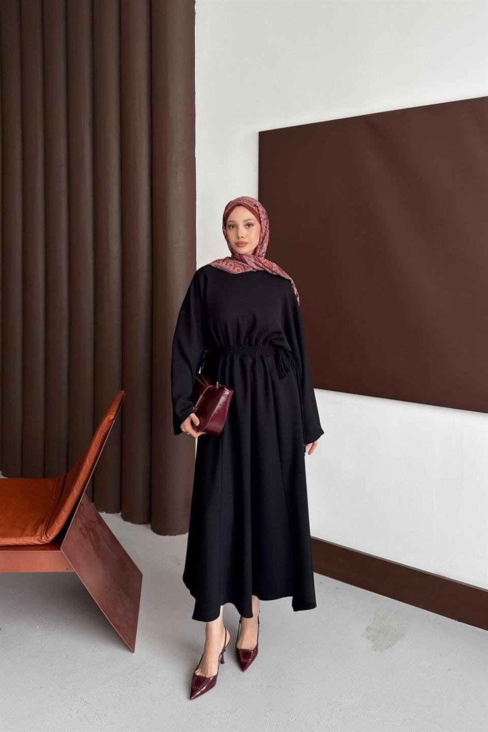 Elastic Waist Dress - Black