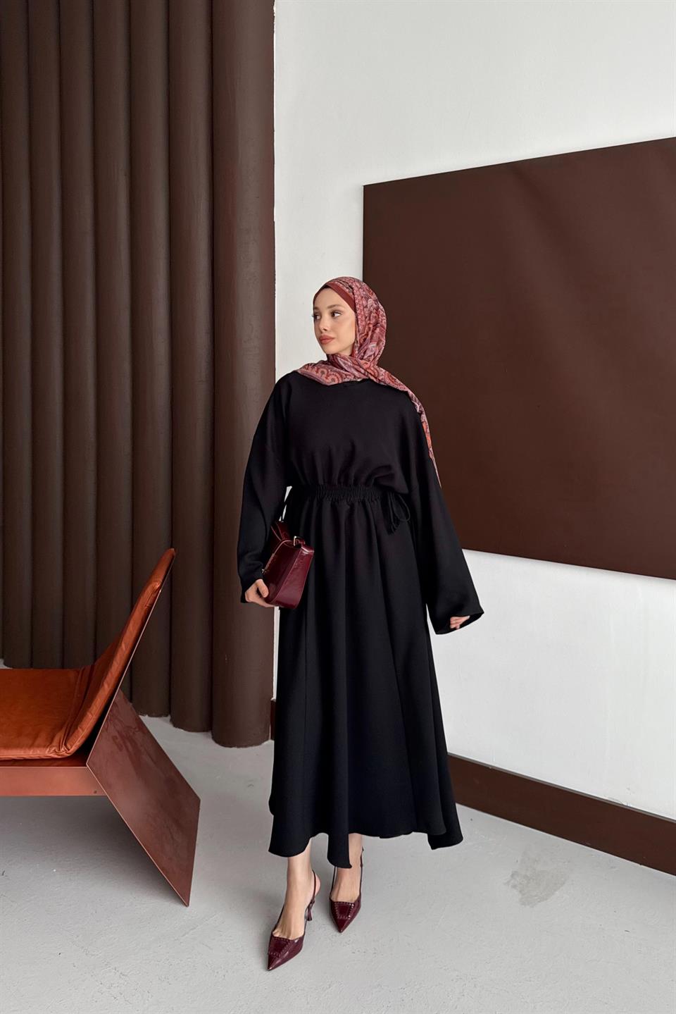 Elastic Waist Dress - Black