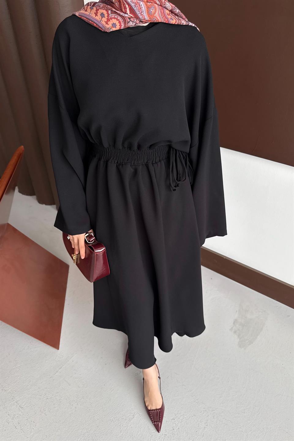 Elastic Waist Dress - Black