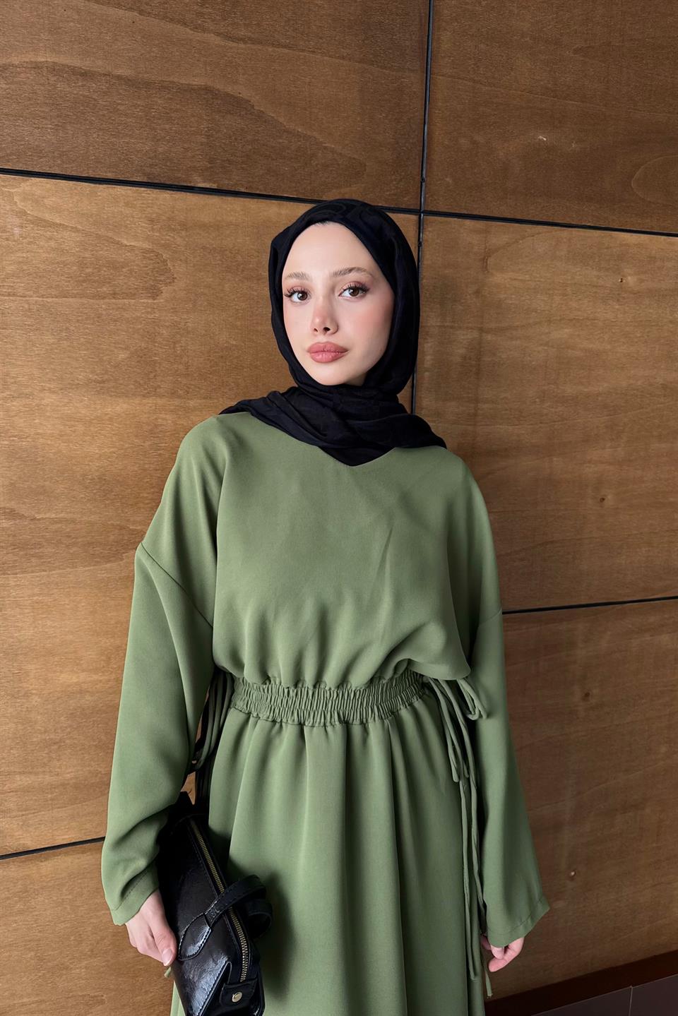 Elastic Waist Dress - Oil Green