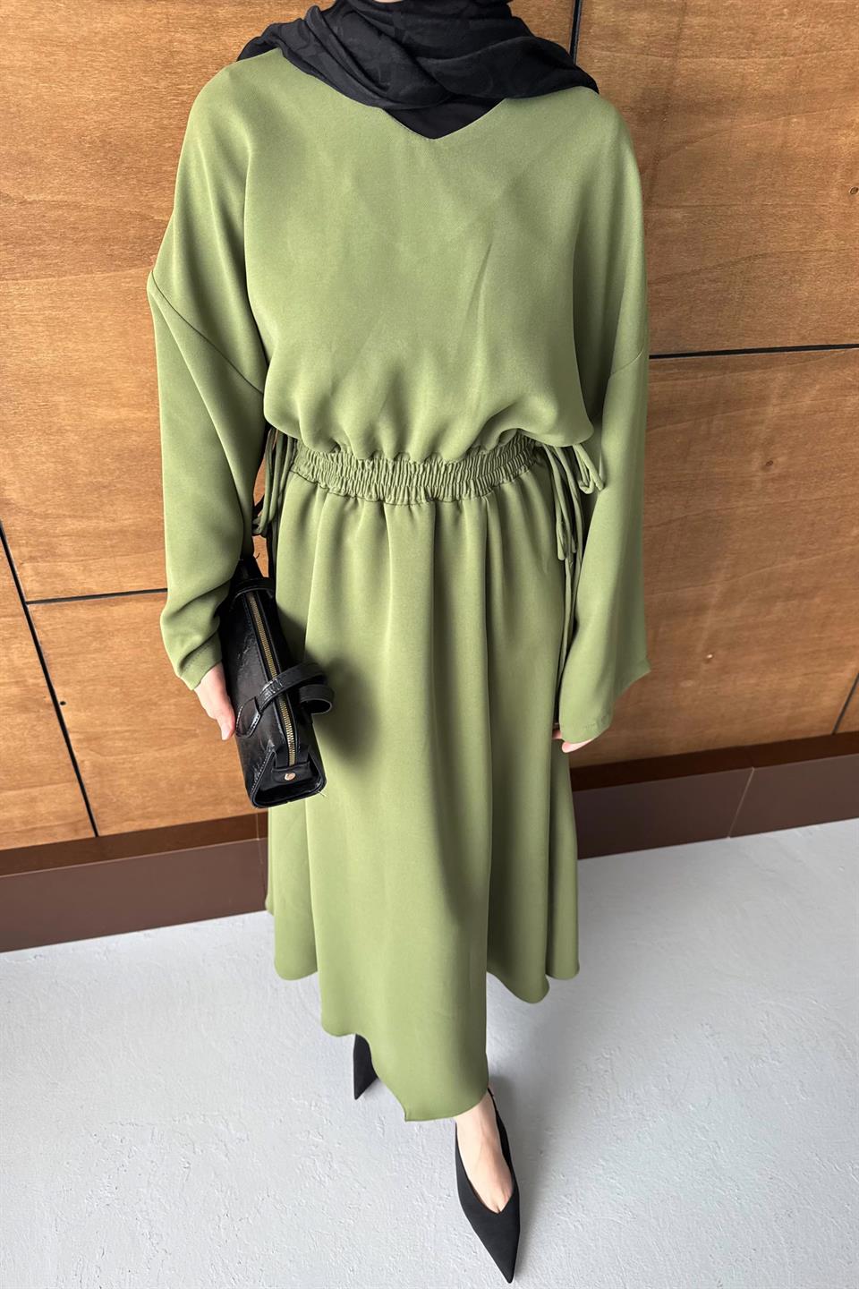 Elastic Waist Dress - Oil Green