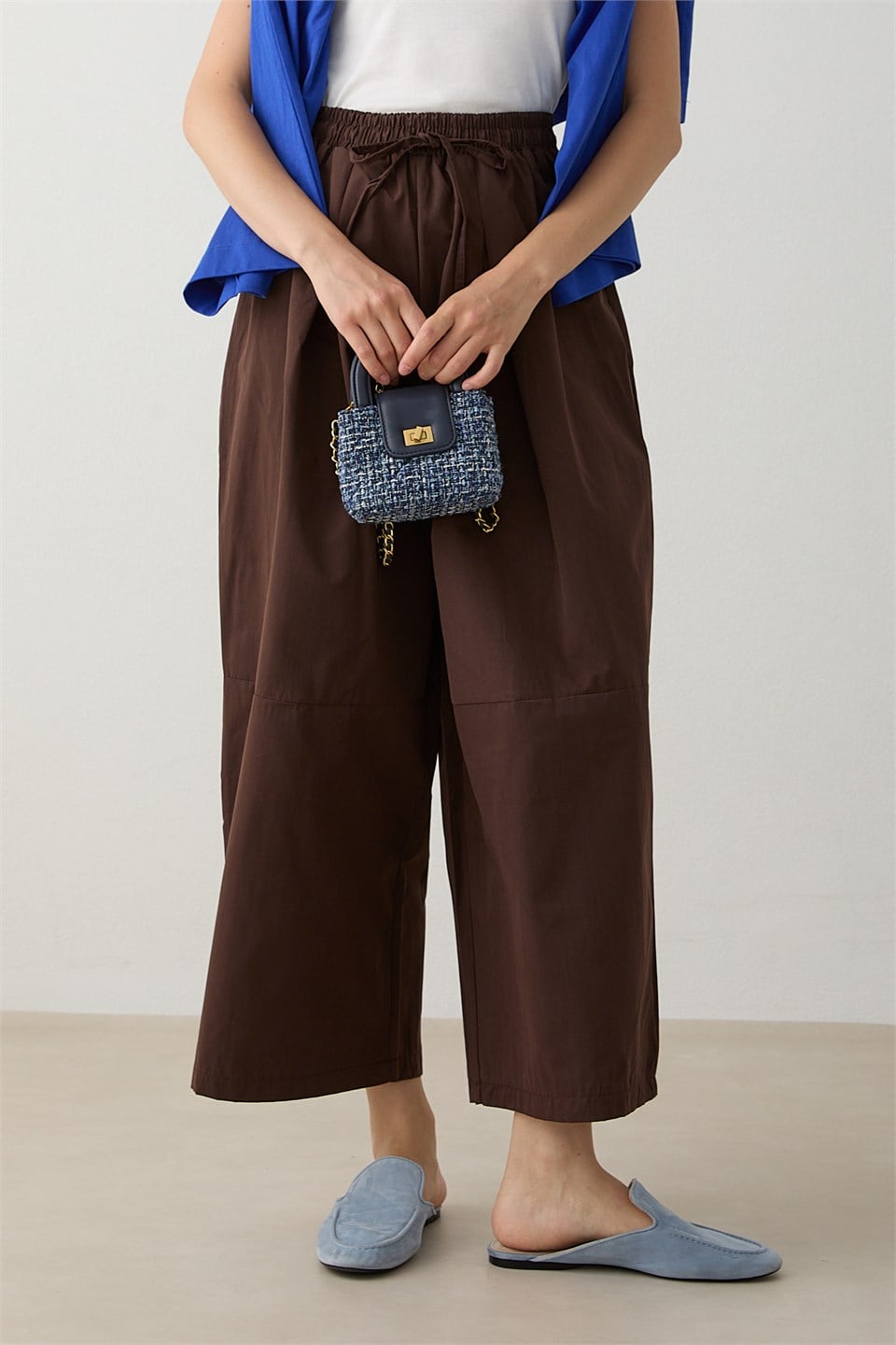 Beli Lastikli Paraşüt Pantolon - Kahve