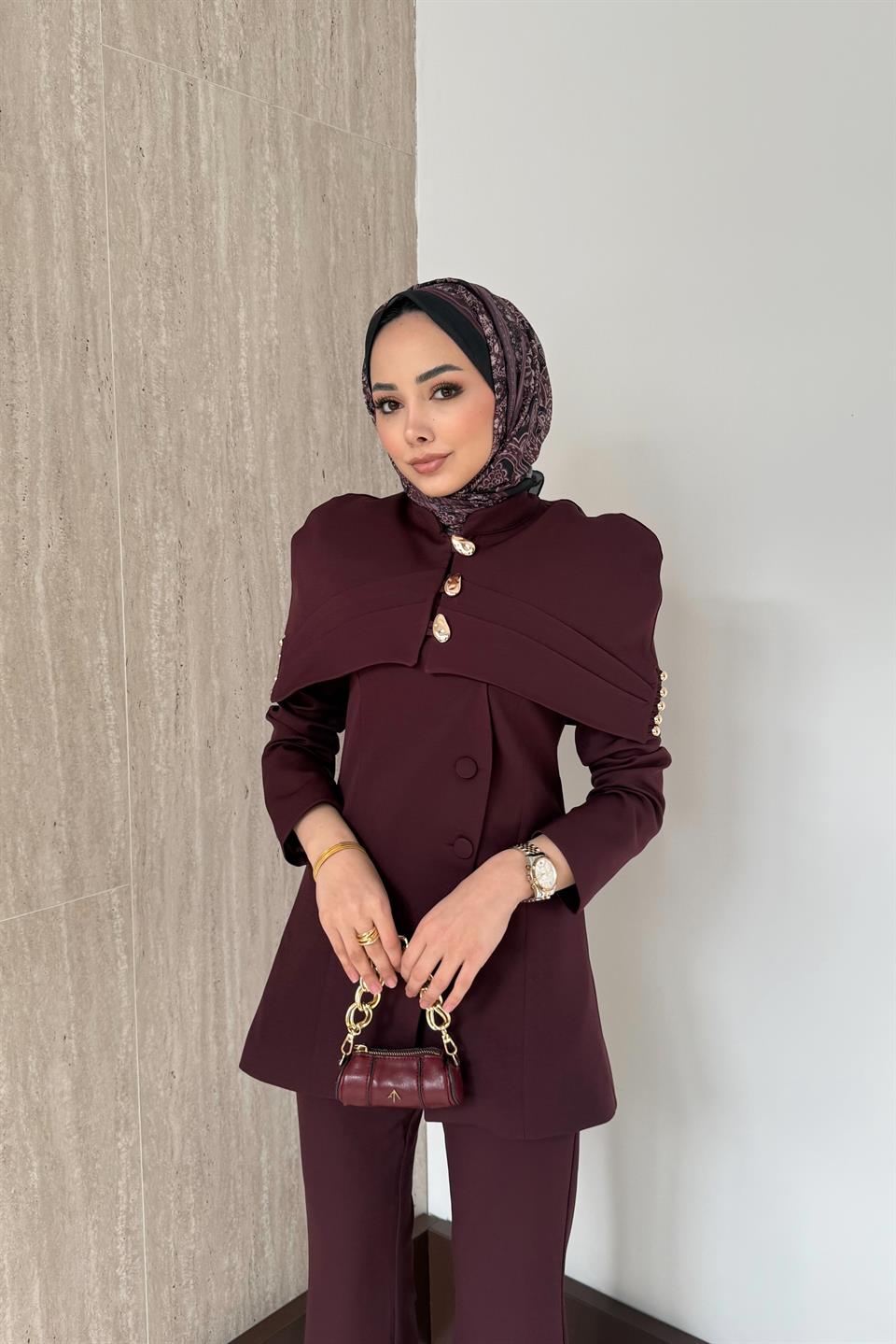 Bolerolu Ceket Pantolonlu Takım - Bordo