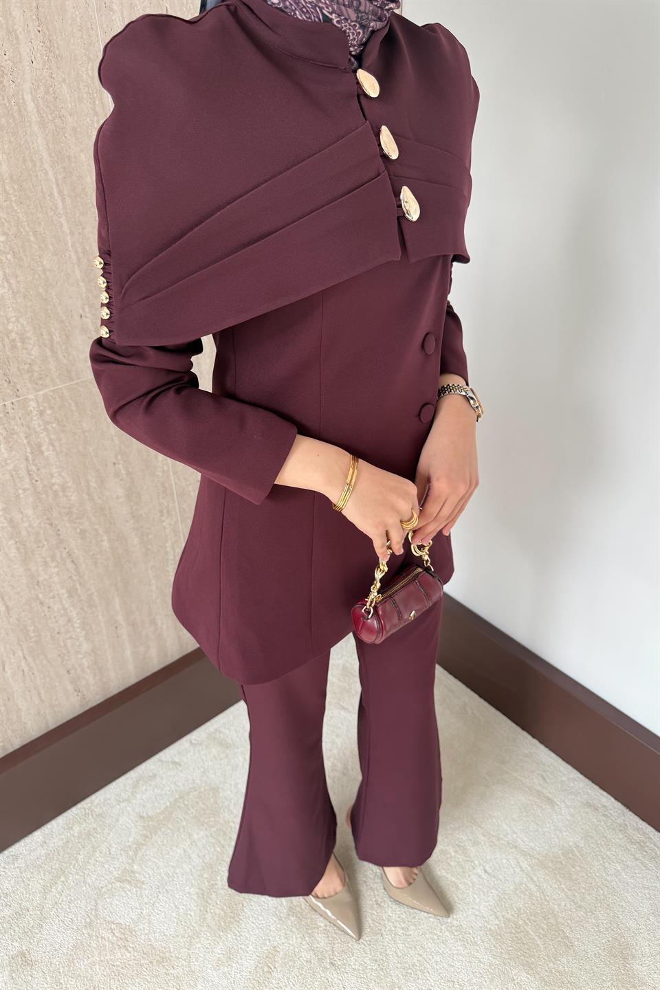 Bolerolu Ceket Pantolonlu Takım - Bordo