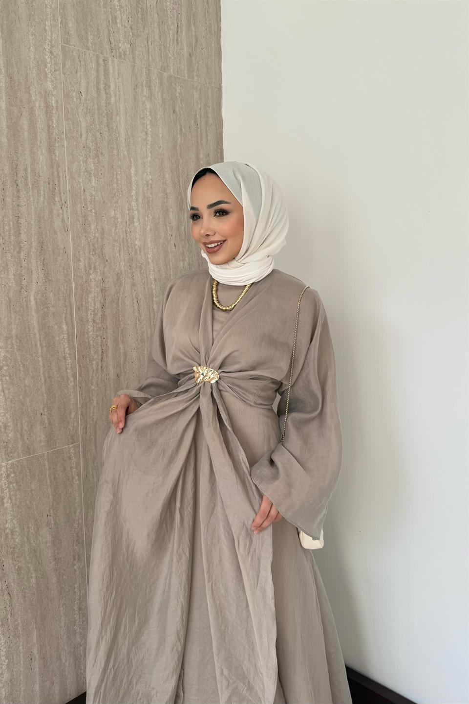 Bolerolu Vual Elbise - Bej