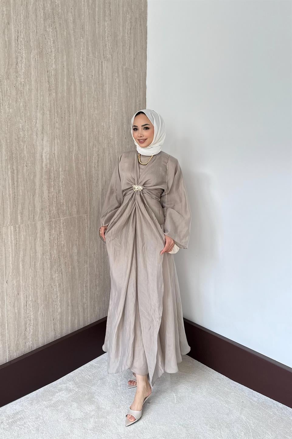 Bolerolu Vual Elbise - Bej