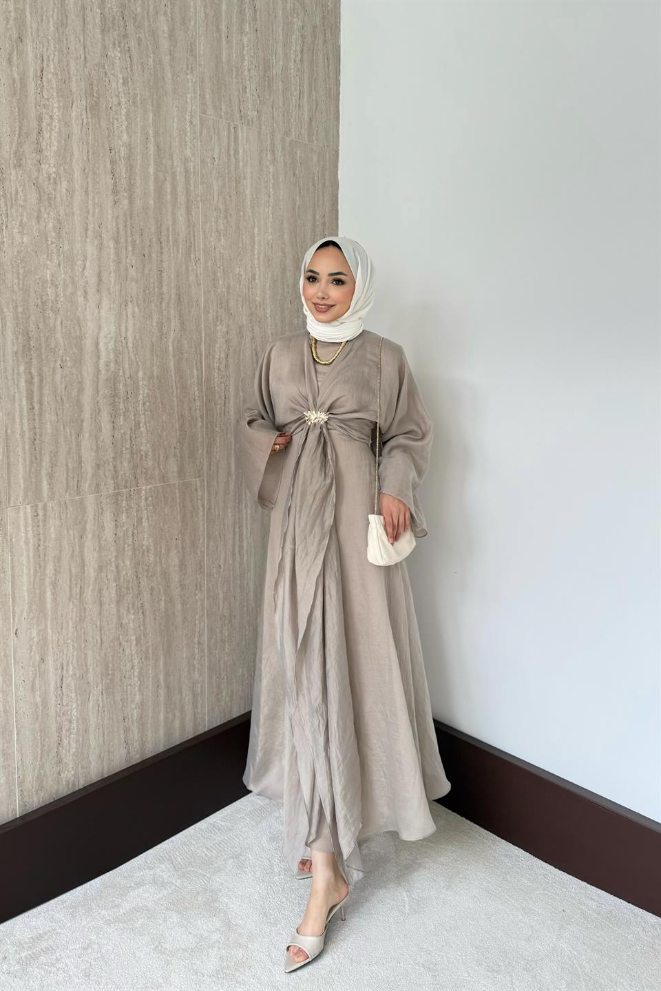 Bolerolu Vual Elbise - Bej