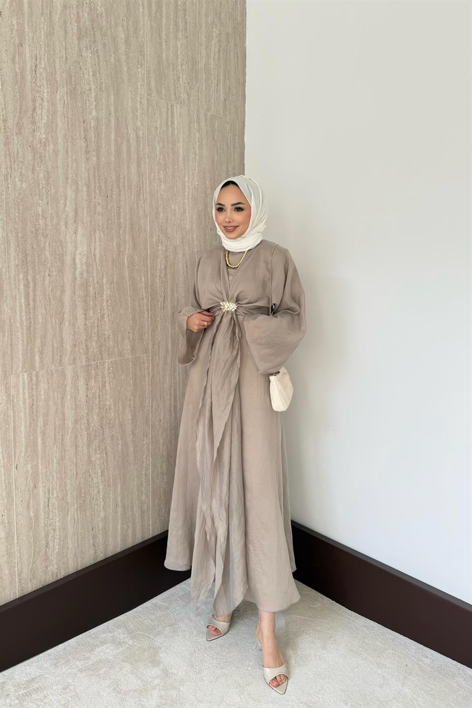 Bolerolu Vual Elbise - Bej