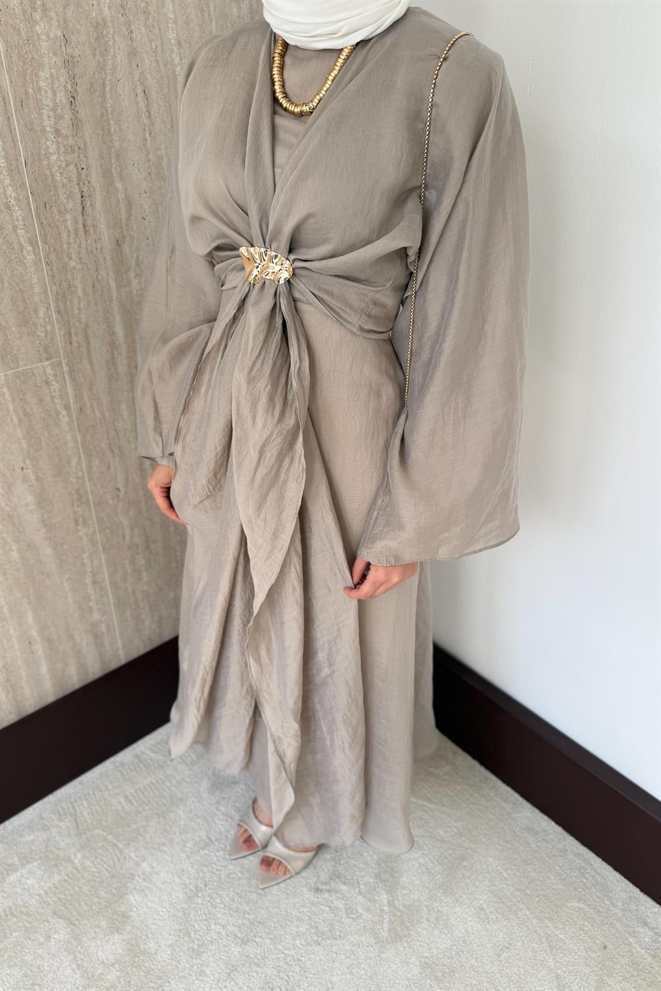 Bolerolu Vual Elbise - Bej