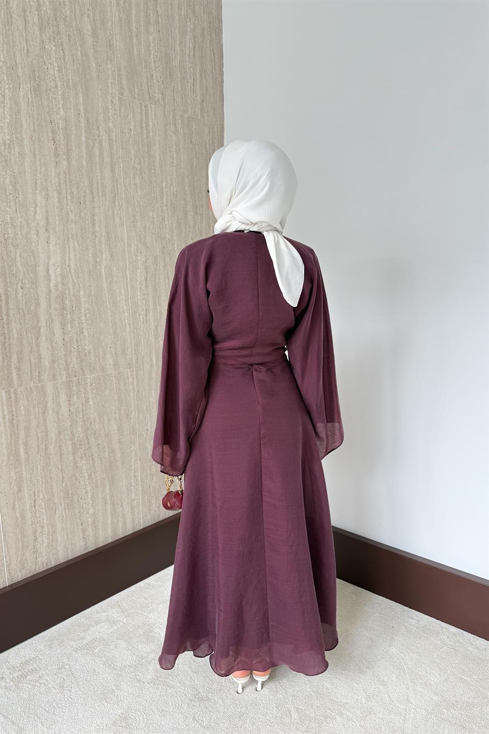 Bolerolu Vual Elbise - Bordo