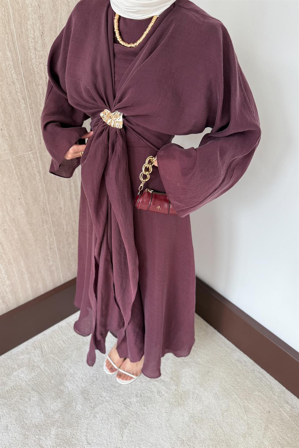 Bolerolu Vual Elbise - Bordo