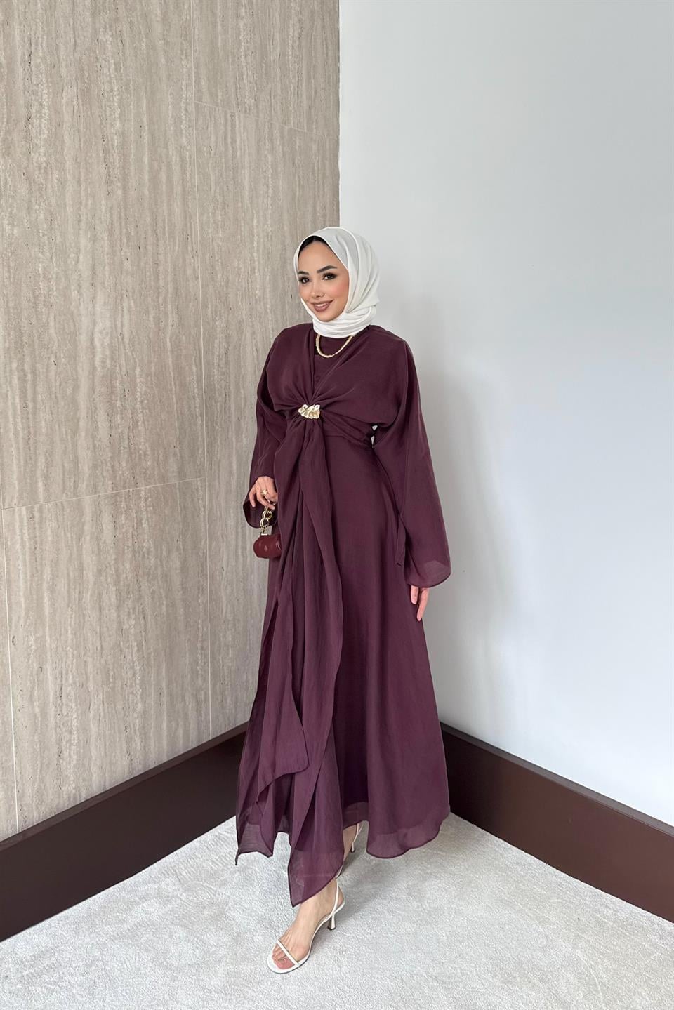 Bolerolu Vual Elbise - Bordo