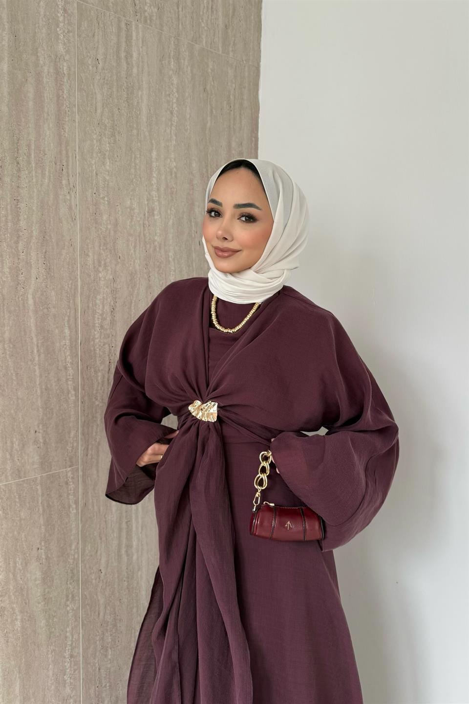 Bolerolu Vual Elbise - Bordo