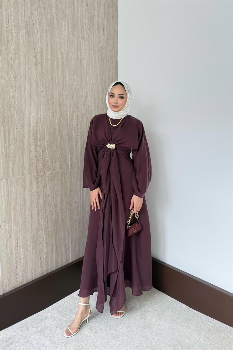 Bolerolu Vual Elbise - Bordo