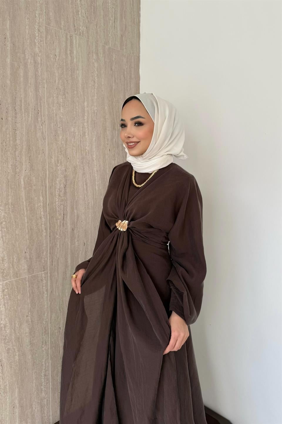 Bolerolu Vual Elbise - Kahve