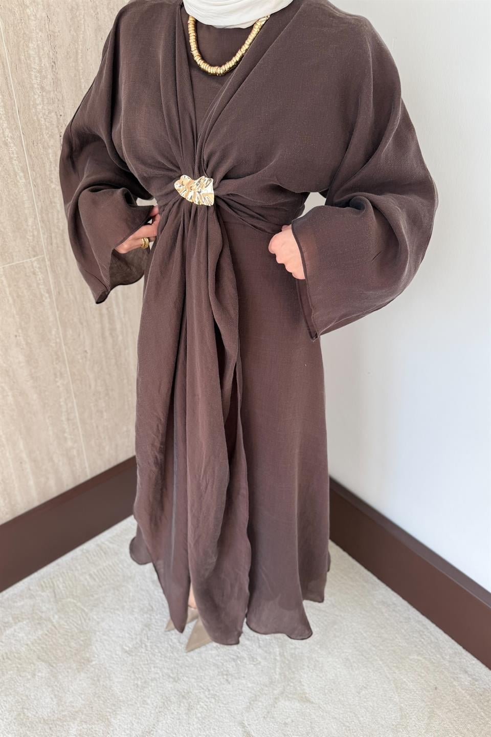 Bolerolu Vual Elbise - Kahve