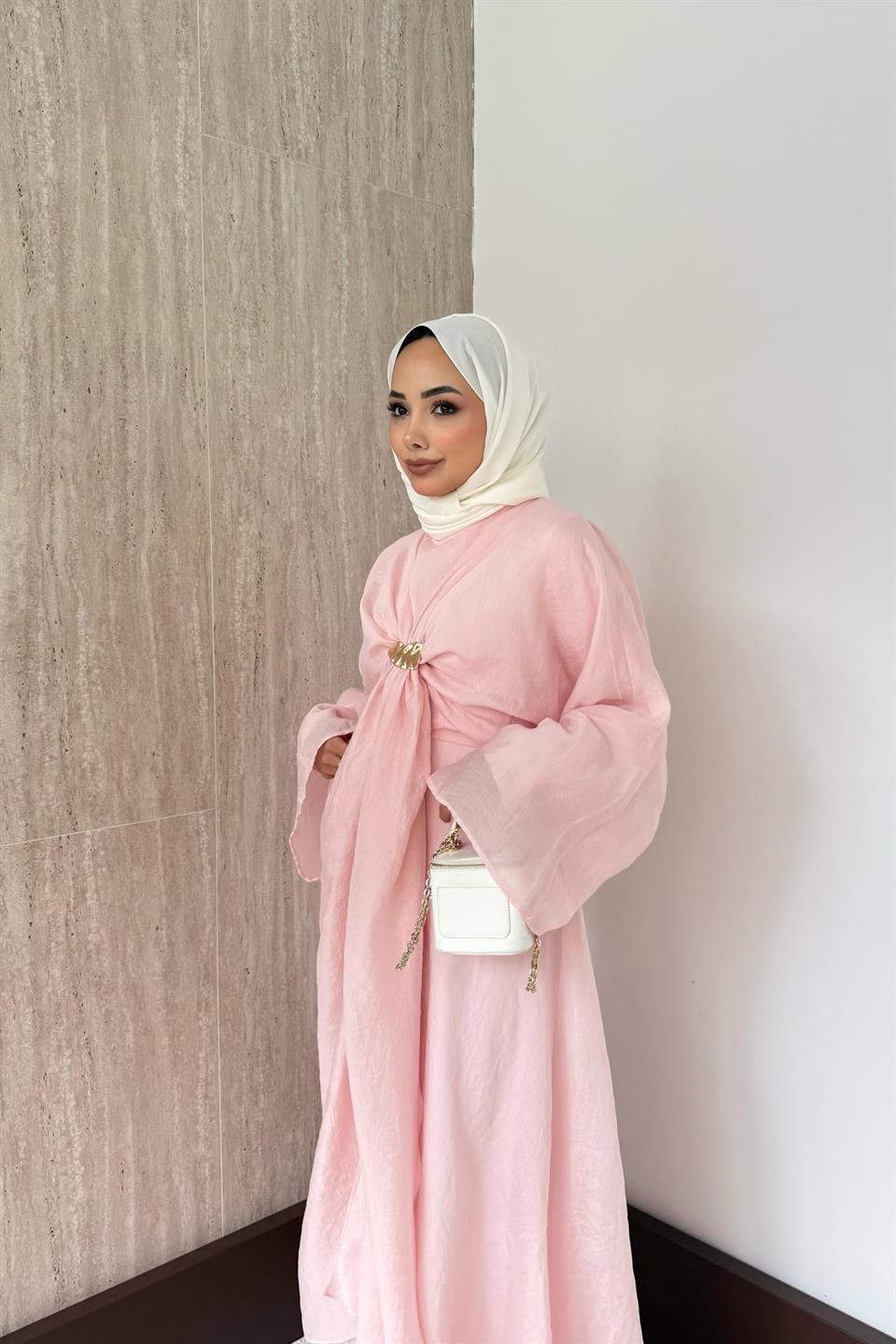Bolerolu Vual Elbise - Pembe