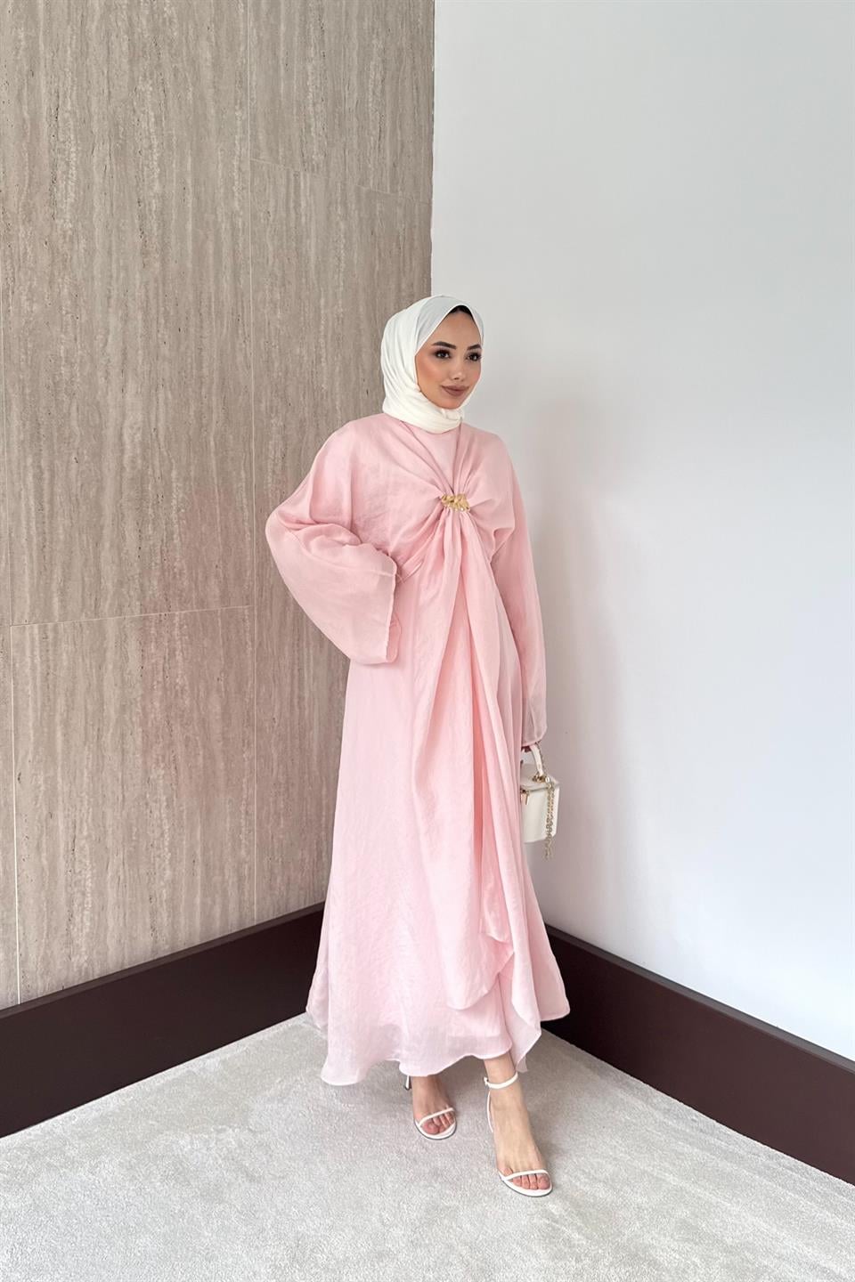 Bolerolu Vual Elbise - Pembe