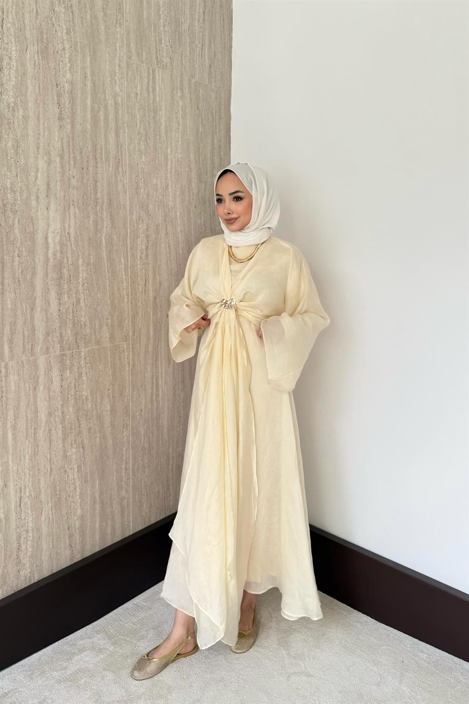 Bolerolu Vual Elbise - Sarı