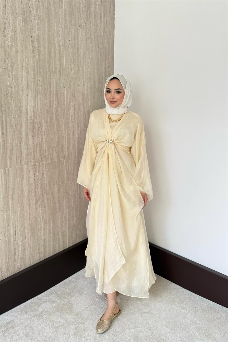 Bolerolu Vual Elbise - Sarı