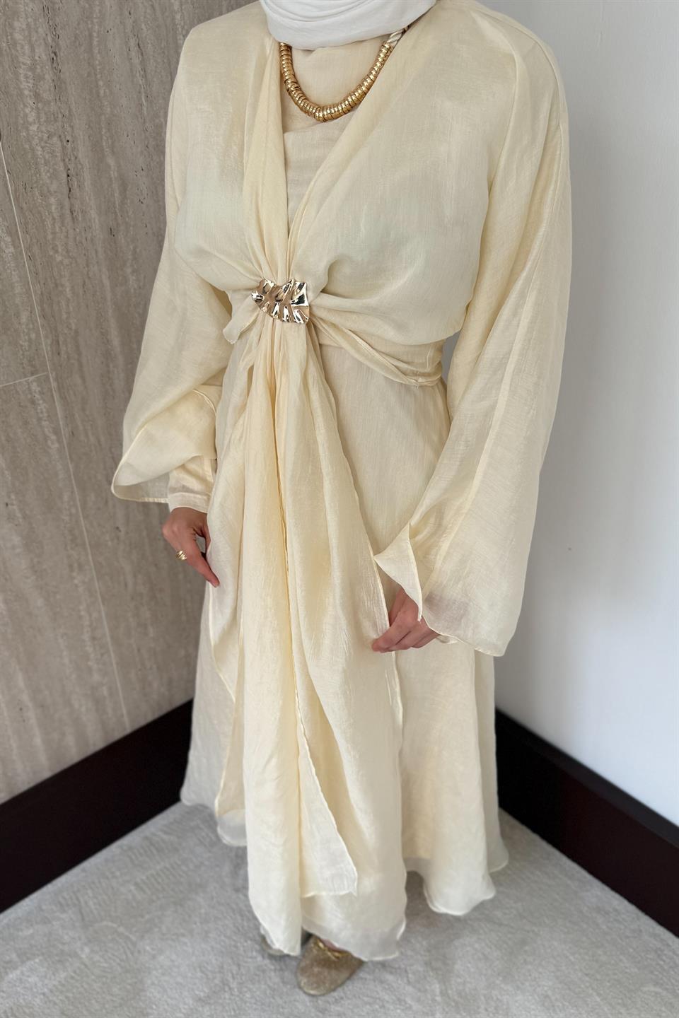 Bolerolu Vual Elbise - Sarı